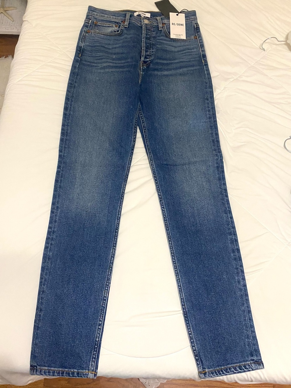 RE/DONE 70’s Ultra High Rise Stove Pipe Straight Leg Button Fly Jeans 28 NWT